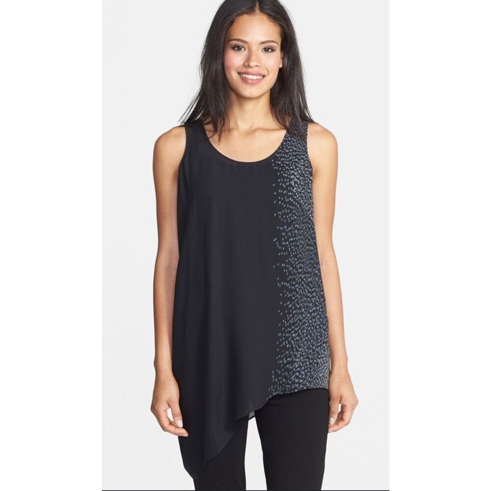 Eileen Fisher Womens Silk Crepe Sleeveless Asymmetrical Tank Top Black Size XS